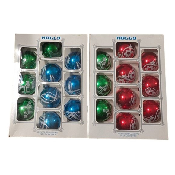 Vintage Holly American made Glass Christmas Ornaments Set of 20 - Picture 2 of 16